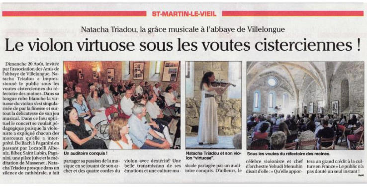 natacha triadou la grâce musicale le violon virtuose abbaye villelongue article le petit journal