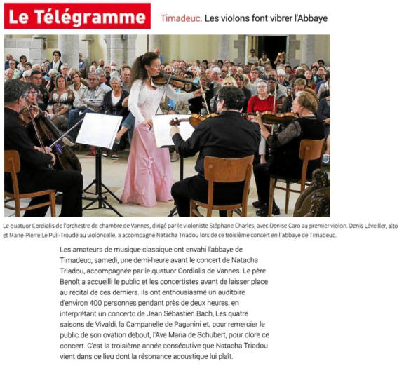 natacha triadou violoniste virtuose  timadeuc les violons font vibrer l abbaye le telegramme