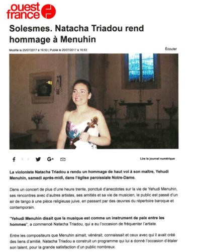 ouest france solesmes natacha triadou rend hommage a menuhin