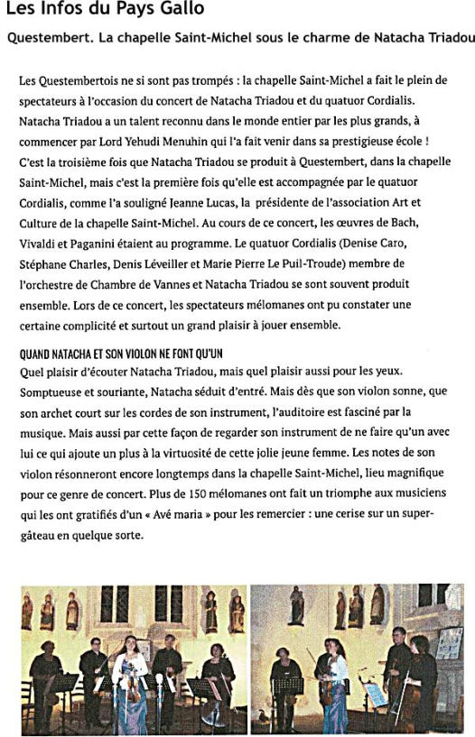 les infos pays gallo la chapelle saint michel sous le charme de natacha triadou violon  